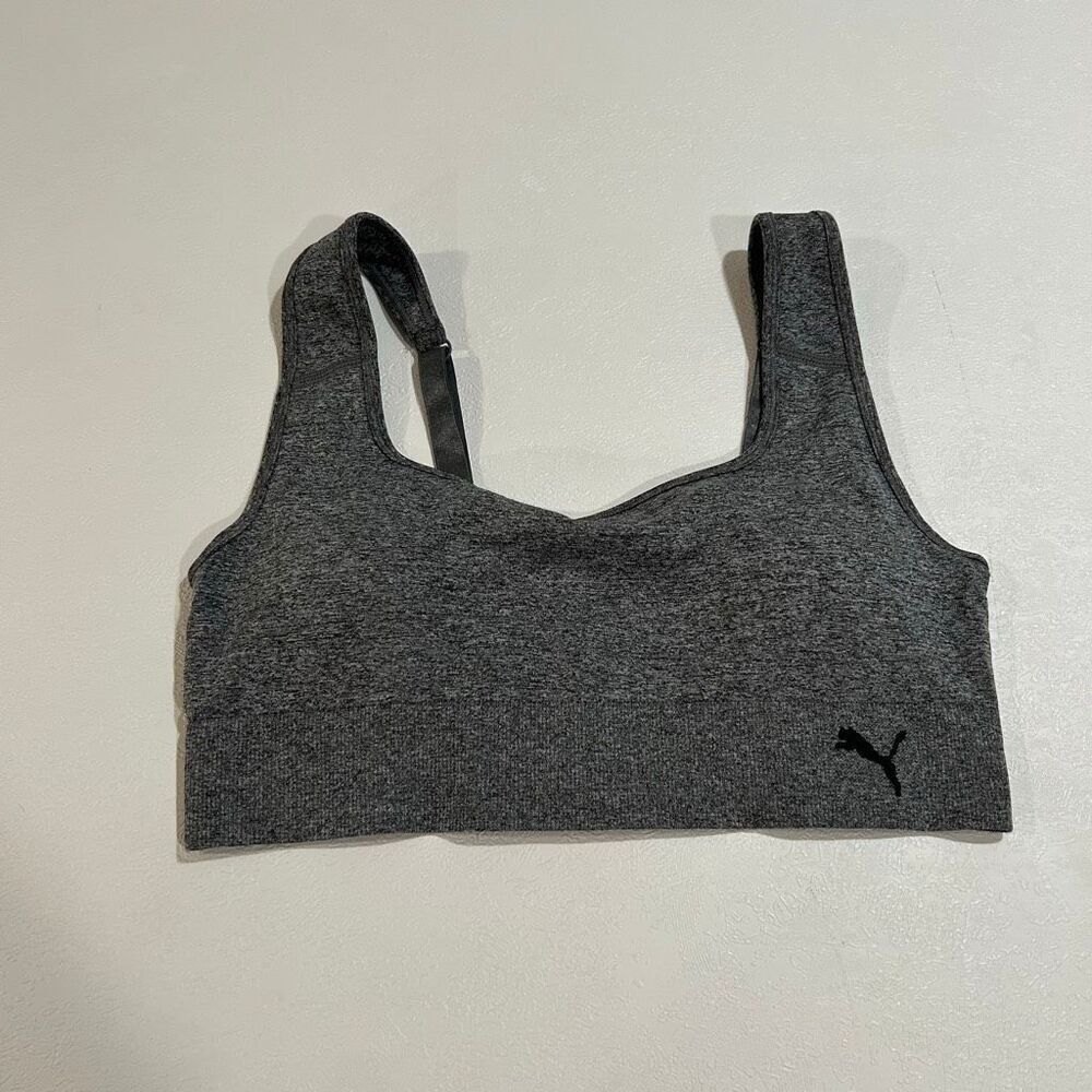 PUMA Gray Seamless Sports Bra Women’s Large Stretchy Comfort Fit
